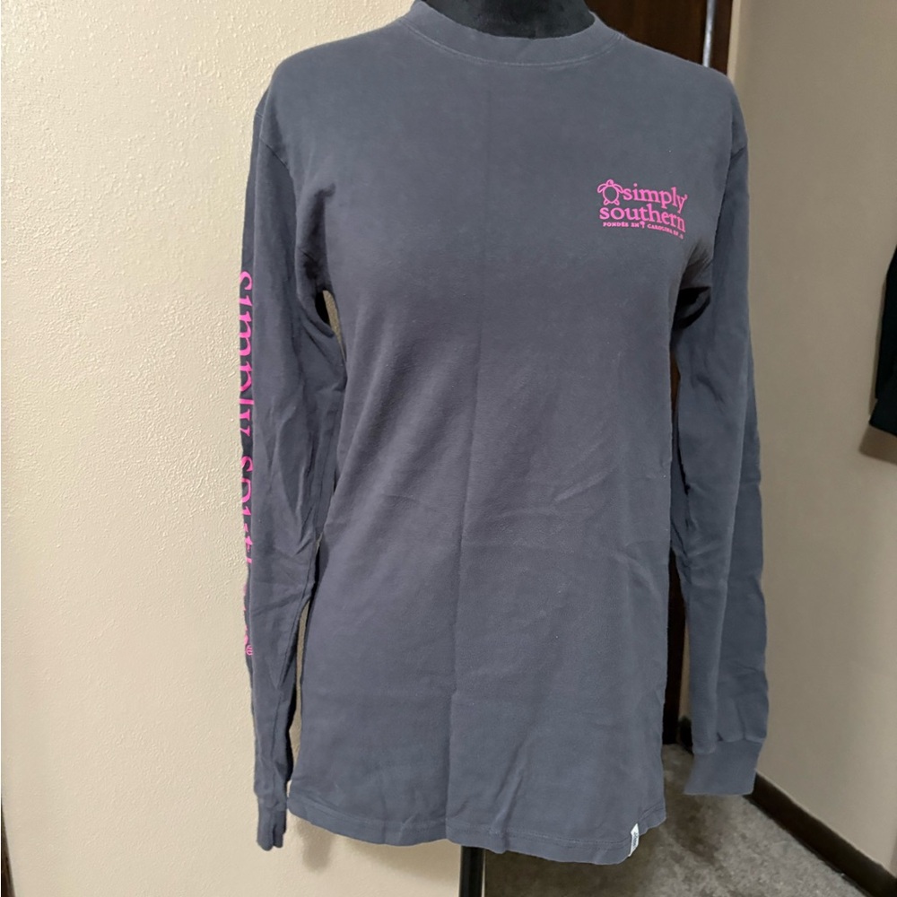 Simply Southern Charcoal Long Sleeve Tee with Pink Accents